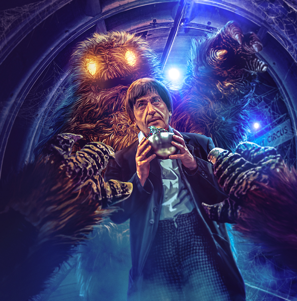Web of Fear Textless Doctor Who: The Web of Fear. Cover art by Lee Binding. (c) BBC Studios Second Doctor Patrick Troughton Yeti London Underground