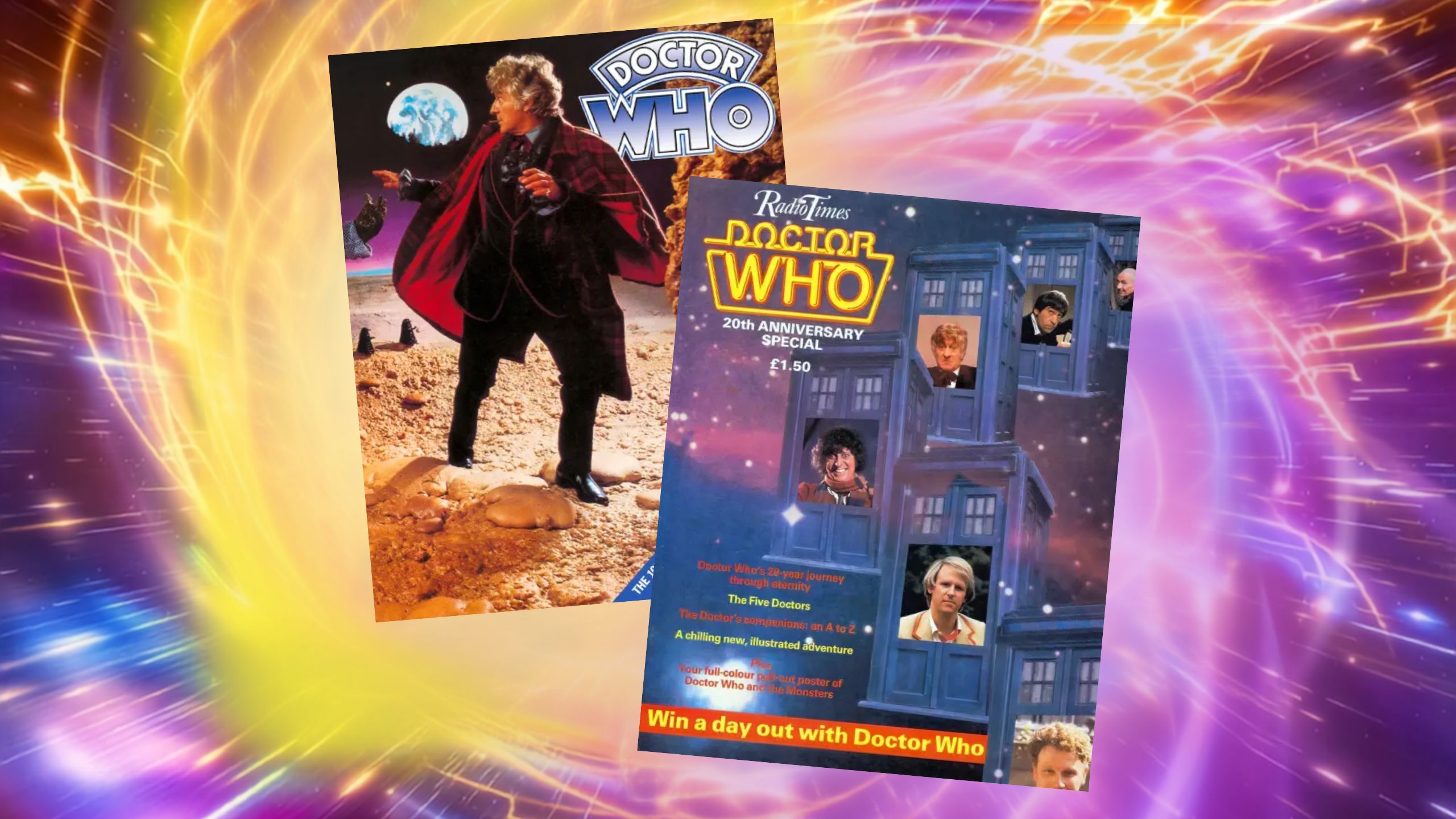Radio Times Anniversary Reprints(1) Two new hardback reprints from Big Finish of the classic Doctor Who Radio Times specials. One shows the Third Doctor looking surprised as he spins around on the surface of the moon, and the other shows six TARDISes, each with a photo of one of the first six Doctors on the front.